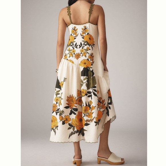 Farm Rio Anthropologie Cream Maxi Dress with Yellow Floral Print - Picture 2 of 13